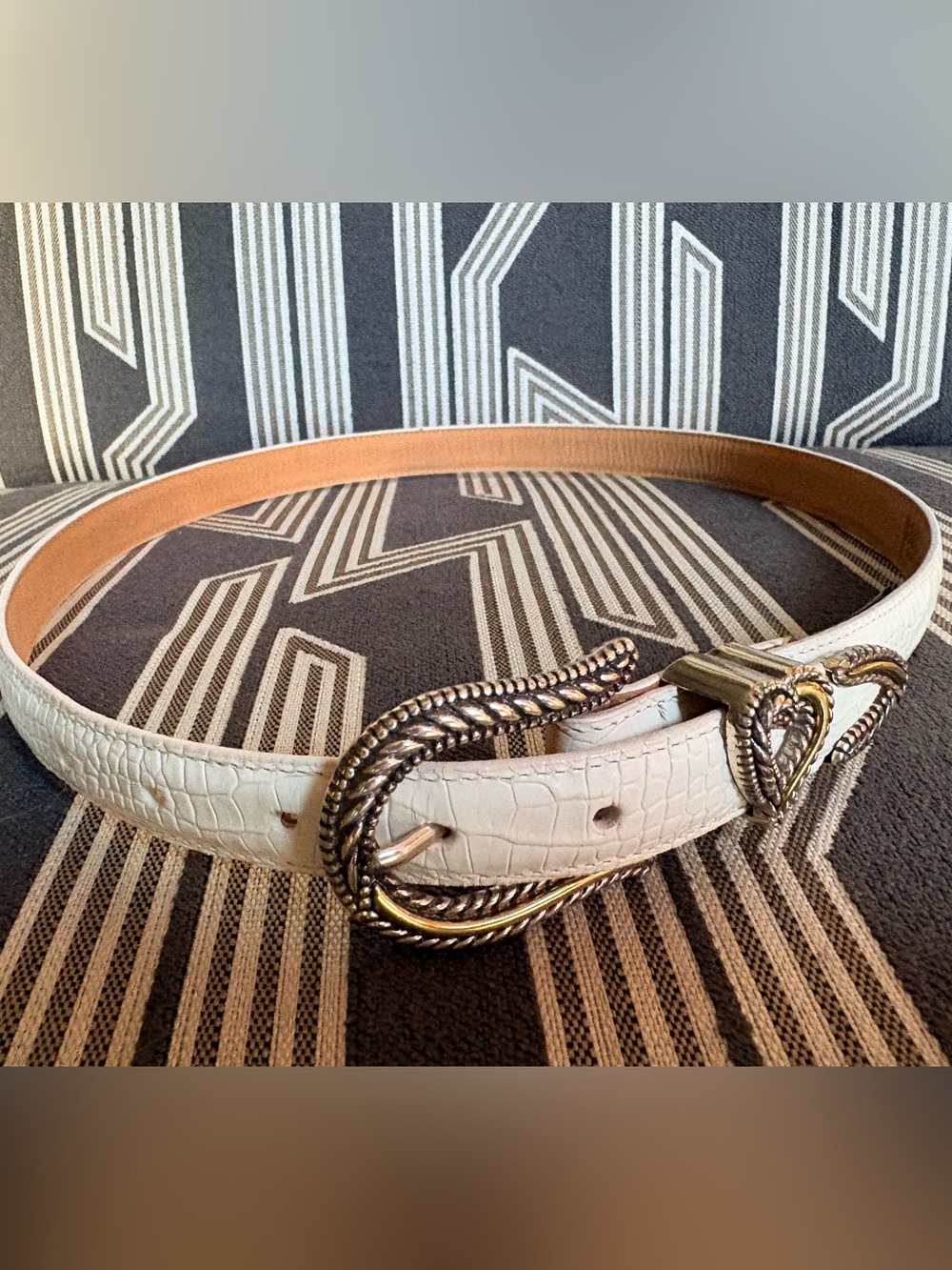 VTG Brighton White Croc Metal Heart Belt Size L - Picture 6 of 15